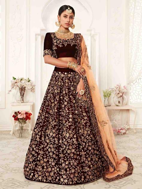 Neo traditional vol 2 Velvet Maroon Wholesale lehenga choli market in Kolkata